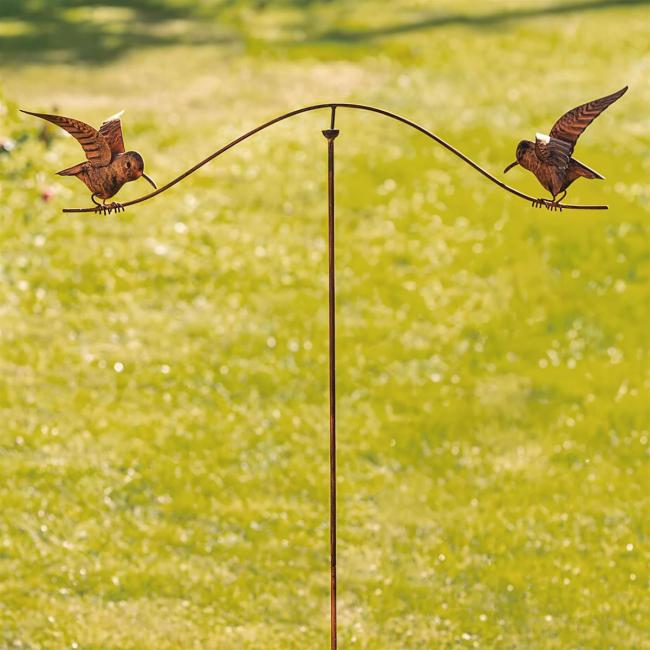 Gartenstecker "Vogelwippe" aus Metall mit Echt Rost Finish, 125 cm hoch, Dekostecker wetterfest, Outdoor Gartendeko für Draußen