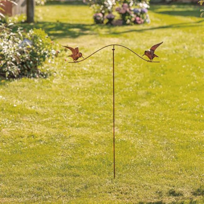 Preview: Gartenstecker "Vogelwippe" aus Metall mit Echt Rost Finish, 125 cm hoch, Dekostecker wetterfest, Outdoor Gartendeko für Draußen