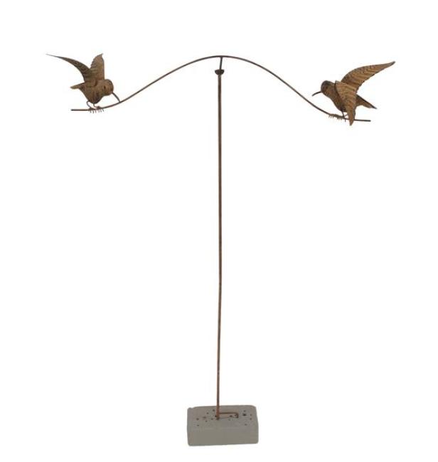 Preview: Gartenstecker "Vogelwippe" aus Metall mit Echt Rost Finish, 125 cm hoch, Dekostecker wetterfest, Outdoor Gartendeko für Draußen