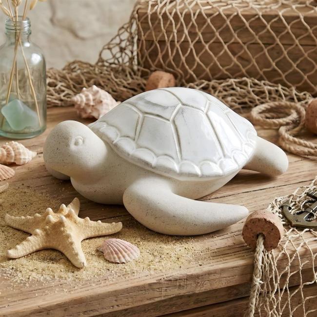 Dekofigur "Schildkröte" aus Porzellan, 22x21 cm, Turtle Figur, maritime Deko