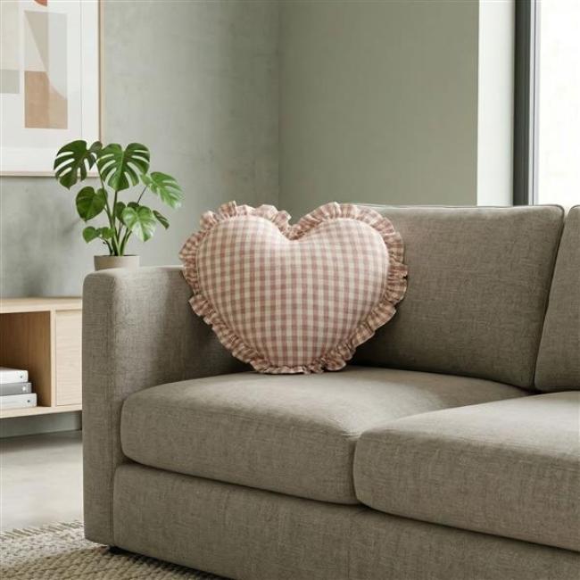Preview: Dekokissen "Herz" Vintage Kissen in Herz-Form, Sofakissen Ø 35 cm, Zierkissen rot-weiß kariert, Couchkissen, Kuschelkissen