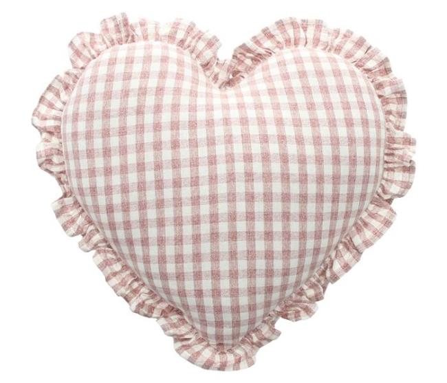 Dekokissen "Herz" Vintage Kissen in Herz-Form, Sofakissen Ø 35 cm, Zierkissen rot-weiß kariert, Couchkissen, Kuschelkissen