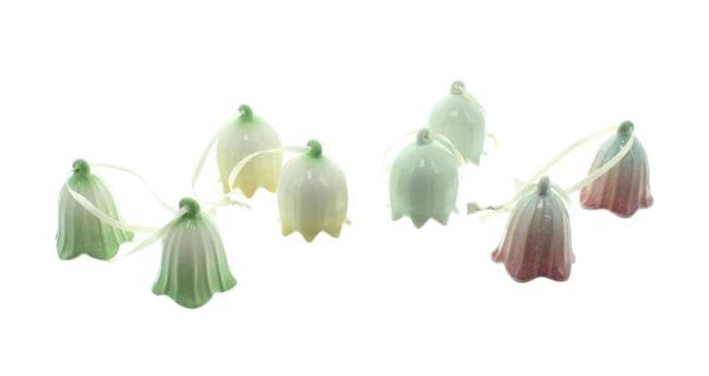 Preview: 8x Hänger "Blumenglöckchen" aus Porzellan, Osterdeko 5 cm hoch, Dekohänger für Ast, Zweig, Osterstrauch, Frühlingsdeko