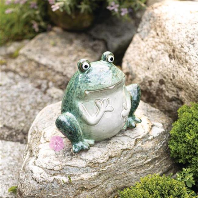 Preview: Dekofigur "Frosch" aus Porzellan, glänzend grün, 17 cm hoch, Outdoor Gartendeko, Froschfigur für draußen