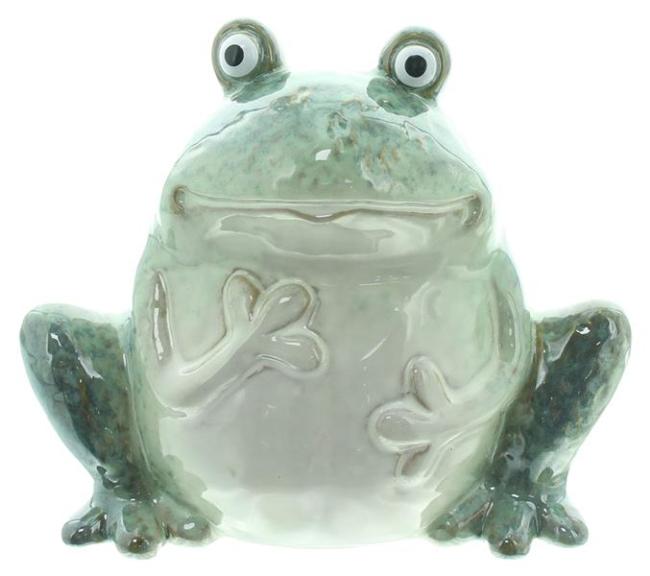 Preview: Dekofigur "Frosch" aus Porzellan, glänzend grün, 17 cm hoch, Outdoor Gartendeko, Froschfigur für draußen