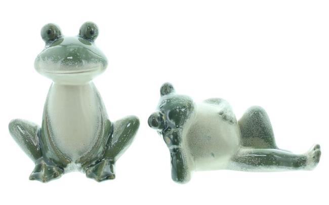 Preview: 2x Dekofigur "Frosch" aus Porzellan, glänzend grün, Outdoor Gartendeko, Froschfigur für draußen