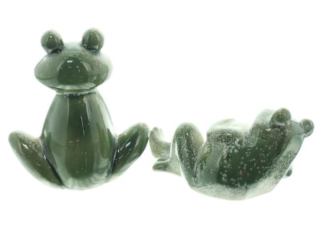 2x Dekofigur "Frosch" aus Porzellan, glänzend grün, Outdoor Gartendeko, Froschfigur für draußen
