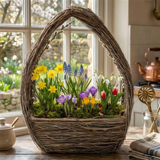 Preview: Pflanzkorb "Grey" aus Reisig, grau, Pflanzschale, handgefertigt, Blumentopf zum Bepflanzen, Pflanztasche