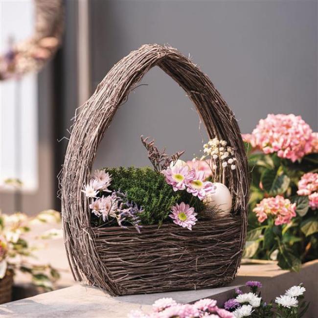 Preview: Pflanzkorb "Grey" aus Reisig, grau, Pflanzschale, handgefertigt, Blumentopf zum Bepflanzen, Pflanztasche