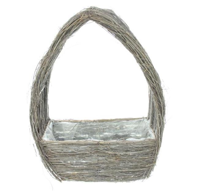 Preview: Pflanzkorb "Grey" aus Reisig, grau, Pflanzschale, handgefertigt, Blumentopf zum Bepflanzen, Pflanztasche