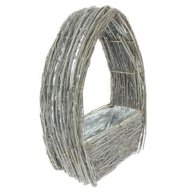 Pflanzkorb "Grey" aus Reisig, grau, Pflanzschale, handgefertigt, Blumentopf zum Bepflanzen, Pflanztasche
