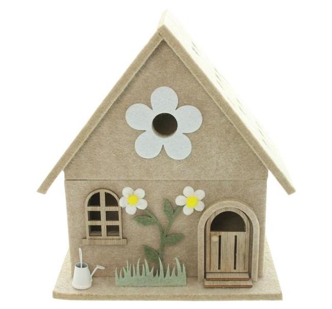 Preview: Dekofigur "Haus" aus Filz, beige, 24 cm hoch, Filzhaus, Dekohaus, Frühlingsdeko, Deko-Häuschen