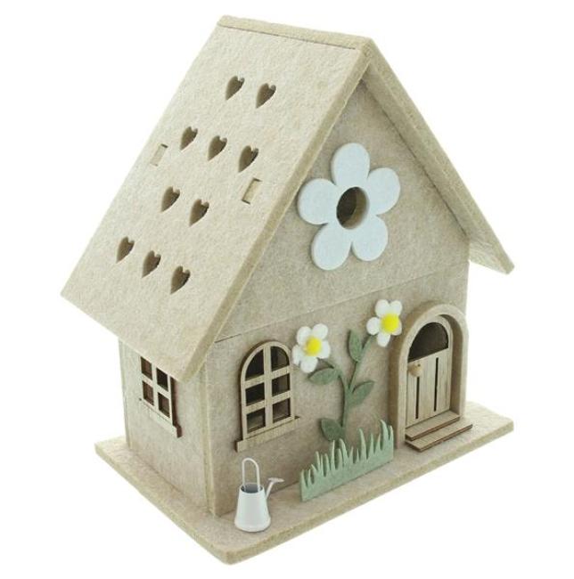 Dekofigur "Haus" aus Filz, beige, 24 cm hoch, Filzhaus, Dekohaus, Frühlingsdeko, Deko-Häuschen