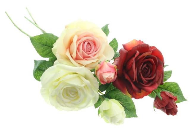 Preview: 3x Kunstblume "Rosen" 69 cm groß, wie echt, Real Touch Effekt, Kunstblüten, künstliche Rosen mit Stiel, Blüten & Knospen, ewige Rose