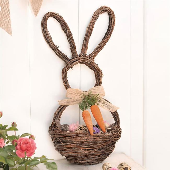 Wandkorb "Hase" aus Rattan, 45 cm hoch, Wandpflanzer, Hängekorb, Osterdeko, Flechtkorb, Aufbewahrungskorb