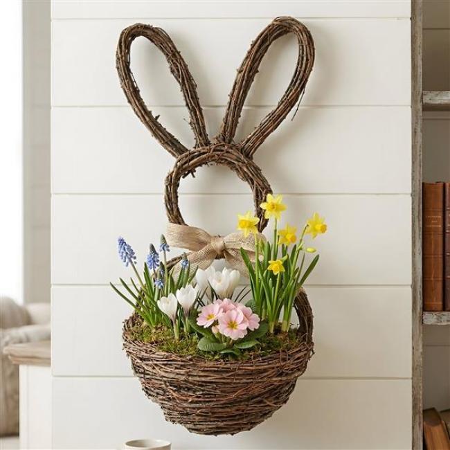 Preview: Wandkorb "Hase" aus Rattan, 45 cm hoch, Wandpflanzer, Hängekorb, Osterdeko, Flechtkorb, Aufbewahrungskorb