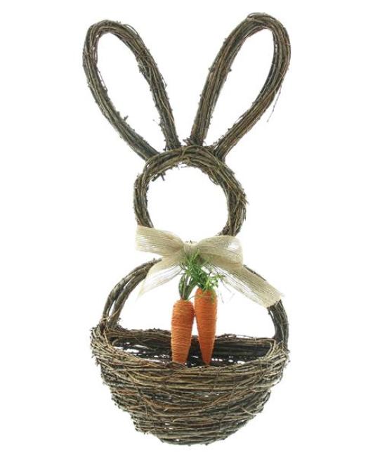 Preview: Wandkorb "Hase" aus Rattan, 45 cm hoch, Wandpflanzer, Hängekorb, Osterdeko, Flechtkorb, Aufbewahrungskorb