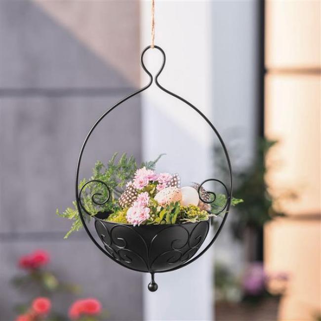 Preview: Blumenampel "Ranken" aus Metall, schwarz, Ø 20 cm, Hängeampel innen für Zimmerpflanzen, Hängetopf für Hängepflanzen