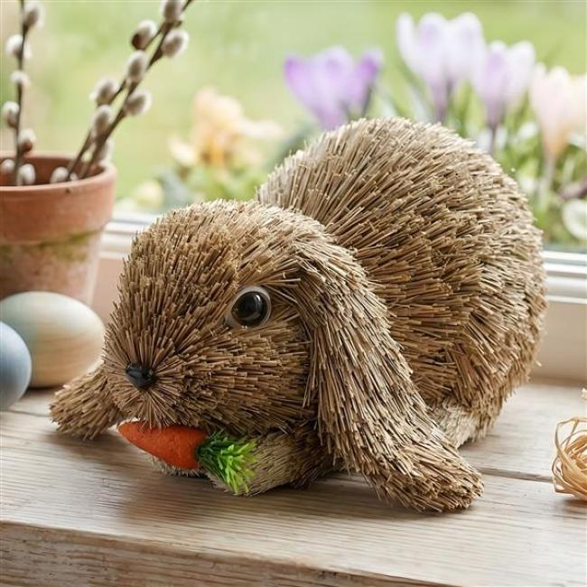 Preview: Osterhase "Mümmelhäschen" Hasenfigur aus Stroh, 18x17x9 cm, Osterdeko, Osterfigur, Dekofigur Hase