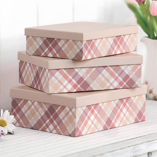 3x Aufbewahrungsbox mit Deckel "Kariert" Geschenkboxen-Set aus Papier, Fotobox, Geschenkkiste, Wohnzimmer Schlafzimmer Aufbewahrung
