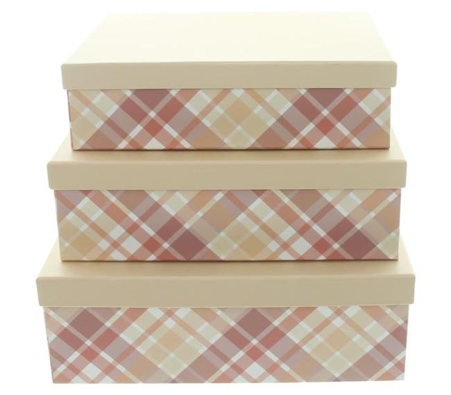 Preview: 3x Aufbewahrungsbox mit Deckel "Kariert" Geschenkboxen-Set aus Papier, Fotobox, Geschenkkiste, Wohnzimmer Schlafzimmer Aufbewahrung