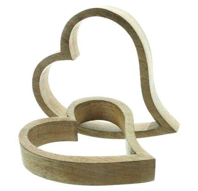 Preview: 2x Dekofigur "Herz" aus Mango Holz, 15 + 17 cm hoch, Tischdeko, Dekoherz, Hochzeitsdeko