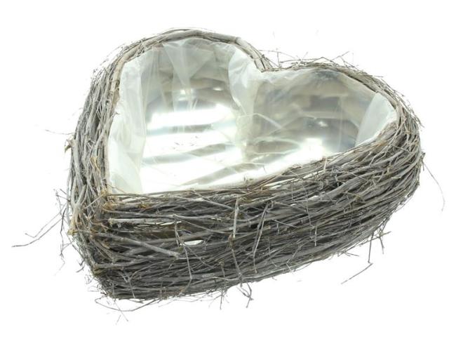 Pflanzschale "Herz" aus Weide & Reisig, grau, Pflanzkorb Ø 35 cm, rustikales Pflanzgefäß in Herzform, Blumenkorb, Pflanztopf, Balkon & Gartendeko