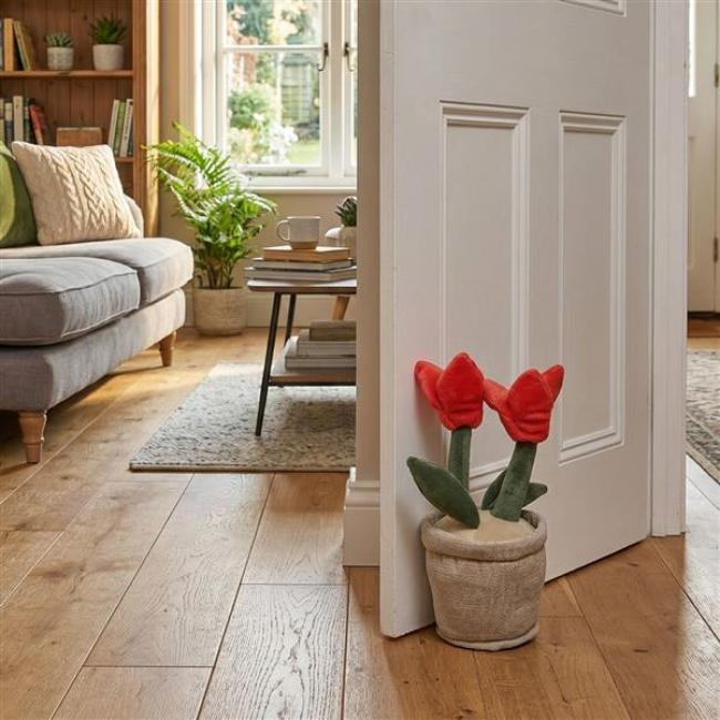 Preview: Türstopper "Tulpen" 20 cm hoch, lustiger Tür- & Fensterstopper, Türfeststeller, Boden Türpuffer