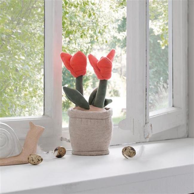 Preview: Türstopper "Tulpen" 20 cm hoch, lustiger Tür- & Fensterstopper, Türfeststeller, Boden Türpuffer