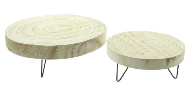 Preview: 2x Baumscheibe "Natur" schwarze Füße aus Metall, Ø 16 + 24 cm, Blumenständer Holz, Echtholz Pflanzenständer, Kerzenboard, Dekoscheibe