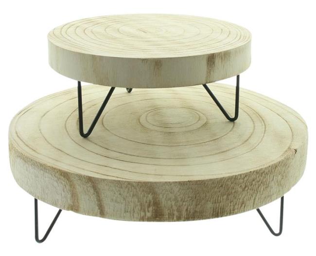 Preview: 2x Baumscheibe "Natur" schwarze Füße aus Metall, Ø 16 + 24 cm, Blumenständer Holz, Echtholz Pflanzenständer, Kerzenboard, Dekoscheibe