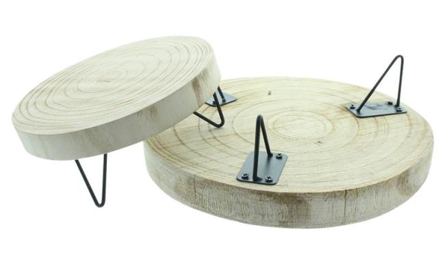 2x Baumscheibe "Natur" schwarze Füße aus Metall, Ø 16 + 24 cm, Blumenständer Holz, Echtholz Pflanzenständer, Kerzenboard, Dekoscheibe