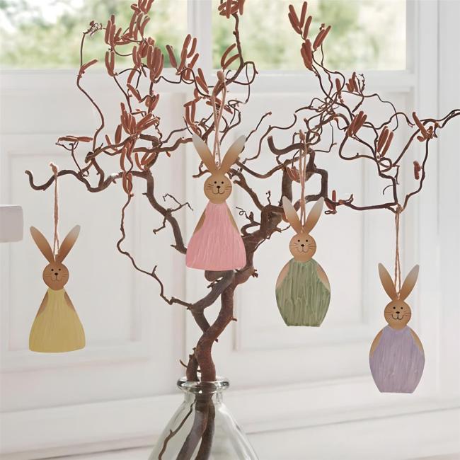 4x Hänger "Osterhasen" aus Metall, Osterdeko 13 cm hoch, Dekohänger für Ast, Zweig, Osterstrauch, Frühlingsdeko