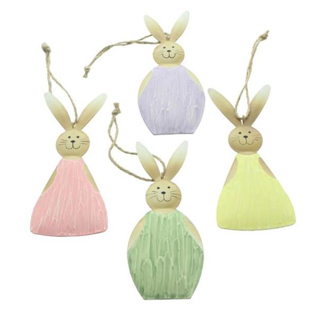 Preview: 4x Hänger "Osterhasen" aus Metall, Osterdeko 13 cm hoch, Dekohänger für Ast, Zweig, Osterstrauch, Frühlingsdeko