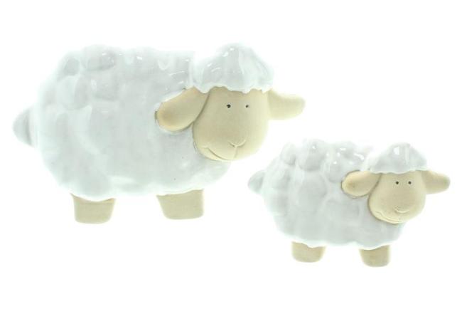 Preview: 2x Dekofigur "Schäfchen" aus Porzellan, beige / weiß, Deko Schaf & Lamm, Osterdeko, kleine Osterfiguren