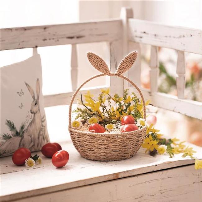 Preview: Osterkorb "Hasenöhrchen" Dekokorb zum befüllen, Flechtkorb aus Papierschnur geflochten, Ø 22 cm, Osternest