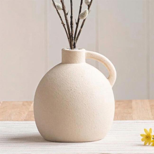 Dekovase "Krug" aus Porzellan, creme, kleine Blumenvase, Tischvase für Trockenblumen, Zweige & Äste, Vase