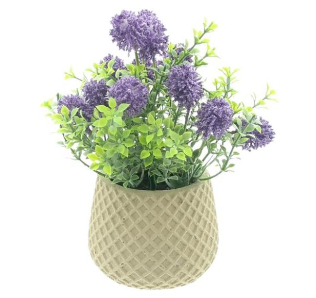 Preview: Kunstpflanze "Allium" im Topf, Kunstblume 18 cm hoch, künstliche Pflanze wie echt, Zierlauch mit Blüten in lila