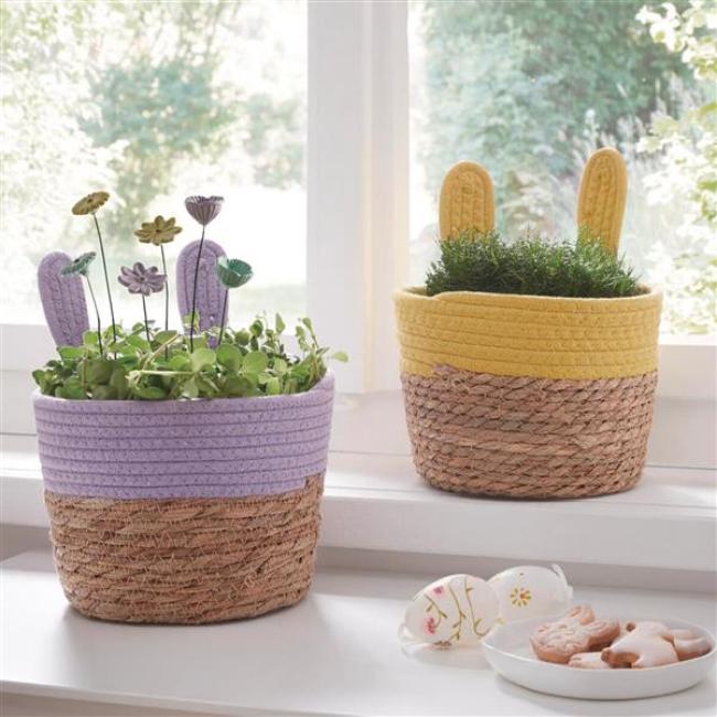 Preview: 2x Osterkorb "Hasenöhrchen" aus Seegras, Ø 20 x 15 cm, Pflanzkorb, Osternest, Geschenkkörbchen