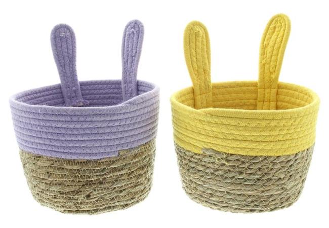 Preview: 2x Osterkorb "Hasenöhrchen" aus Seegras, Ø 20 x 15 cm, Pflanzkorb, Osternest, Geschenkkörbchen