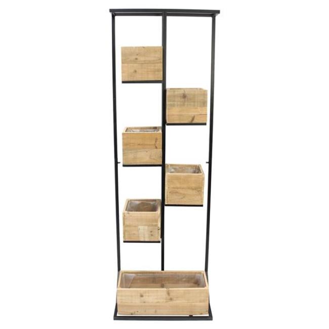 Preview: Blumenregal "Recycling Wood" Pflanzregal mit 6 Blumenkästen, 180 cm hoch, Pflanzkästen aus Holz
