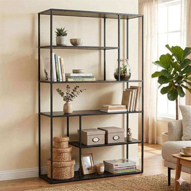 Regal "Classico" Bücherregal aus Metall, schwarz, Wohnzimmer Deko-Regal, Standregal, 6 Ebenen, 90 x 30 x 160 cm, Blumenrgal, Büroregal