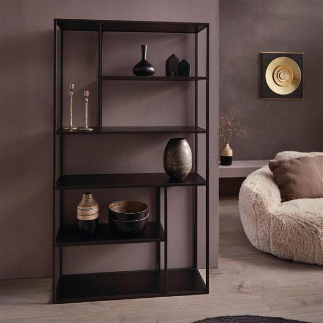 Preview: Regal "Classico" Bücherregal aus Metall, schwarz, Wohnzimmer Deko-Regal, Standregal, 6 Ebenen, 90 x 30 x 160 cm, Blumenrgal, Büroregal