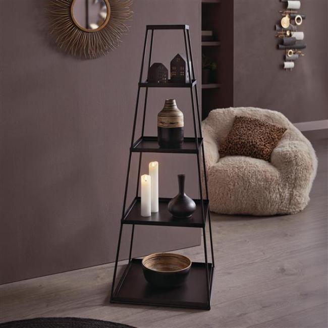 Preview: Steckregal "Industrial" aus Metall, schwarz, Pyramide mit 4 Ebenen, Metallregal, Standregal für Wohnzimmer, Schlafzimmer, Deko, Stufenregal