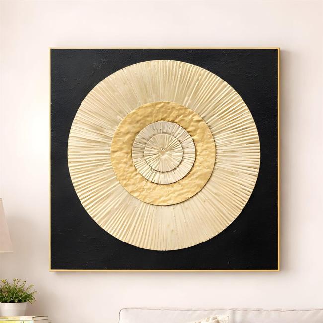 3D Wanddeko "Golden Circle" aus Metall, gold & schwarz, 56x56 cm, Metallbild, Wandbild, Wandschmuck