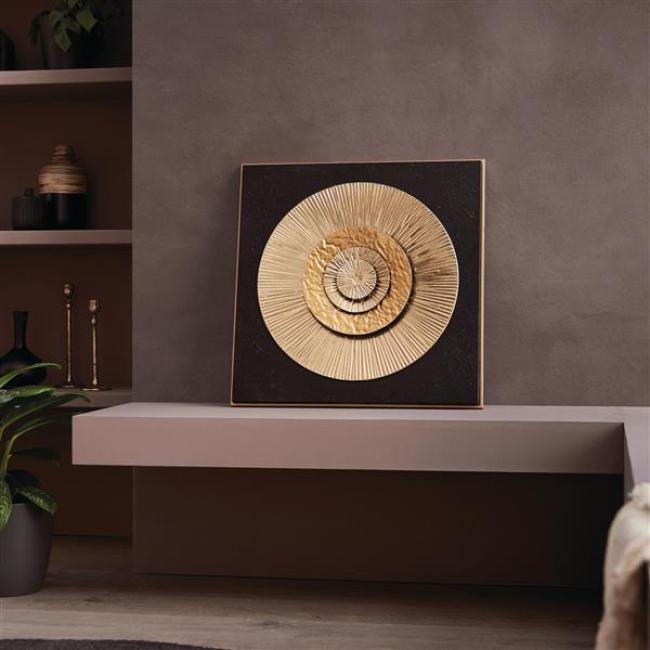 3D Wanddeko "Golden Circle" aus Metall, gold & schwarz, 56x56 cm, Metallbild, Wandbild, Wandschmuck