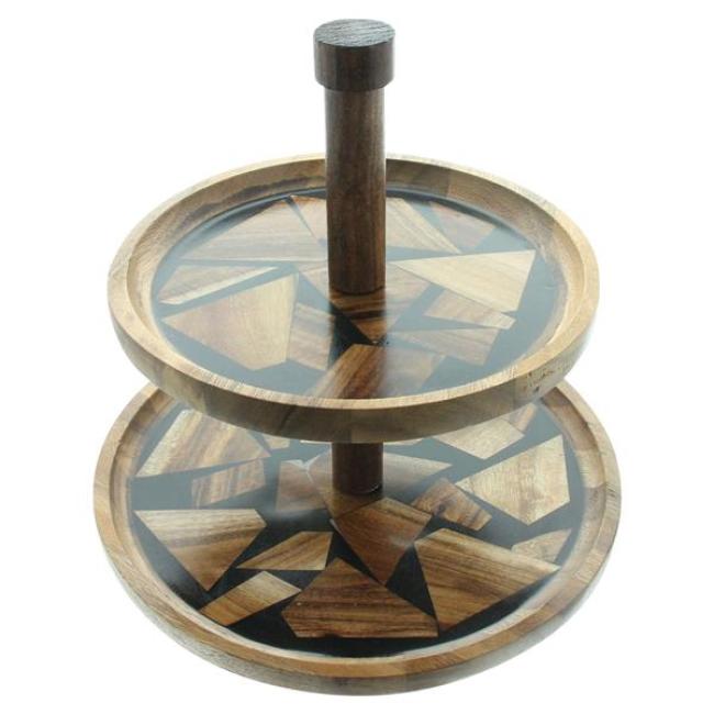 Etagere "Akazie" aus Holz 2 Etagen, mit Griff, Servierplatte für Obst & Gebäck, Cupcake Ständer