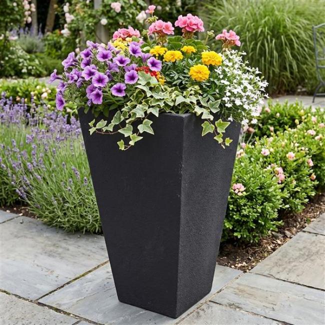 Preview: Pflanzkübel "Trend" aus Metall in matt-schwarz, 58 cm hoch, Blumentopf groß Außen, raue Oberfläche, UV-Beständig, Pflanztopf wetterfest, Übertopf frostsicher