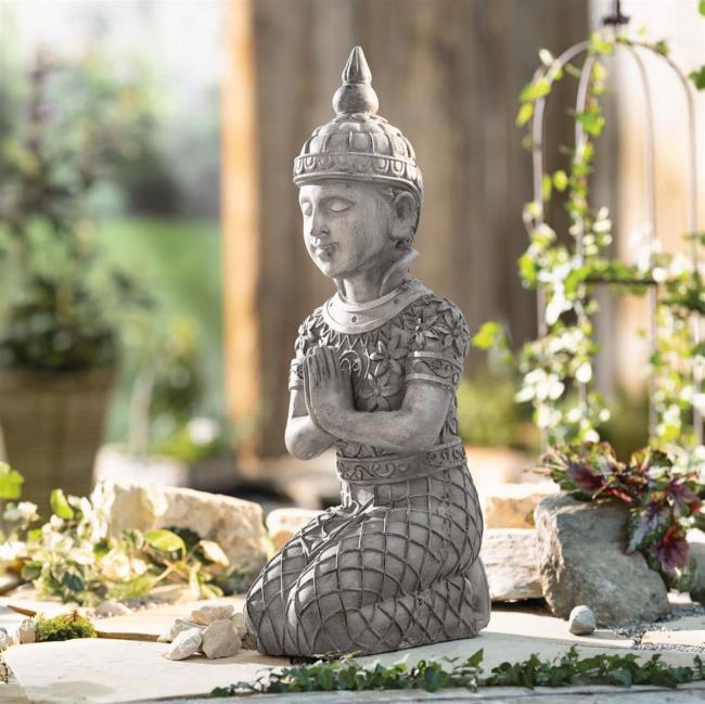 große Dekofigur "Hindu-Buddha" 68 cm hoch, aus Magnesiumoxid in Stein Optik, Buddhafigur, Gartendeko für Draußen