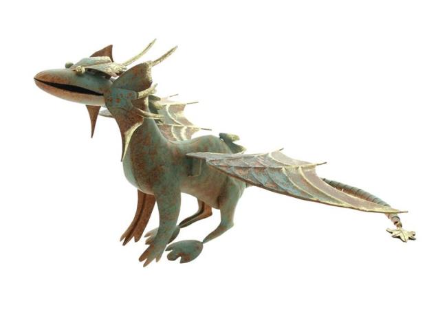 Preview: Figur "Drache" aus Metall blau / gold mit Rost Finish, Gartenfigur 38x38x26 cm, Outdoor Gartendeko für Draußen